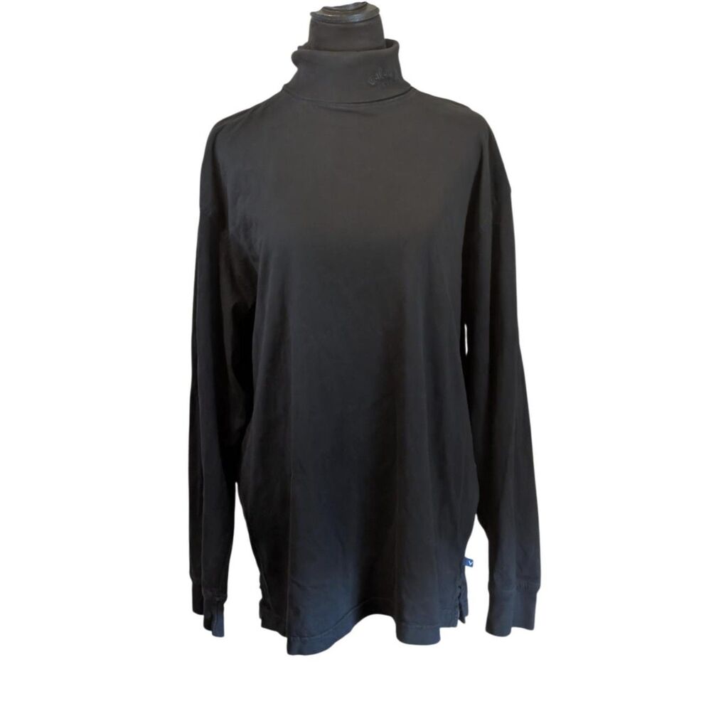 Callaway Golf Sport Athletic Mock Neck Long Sleeve Shirt L Black Embroidered